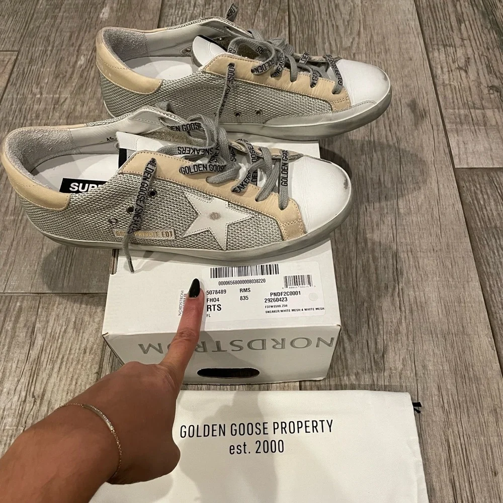 Golden Goose White Gray Tan Mesh Superstar Sneakers